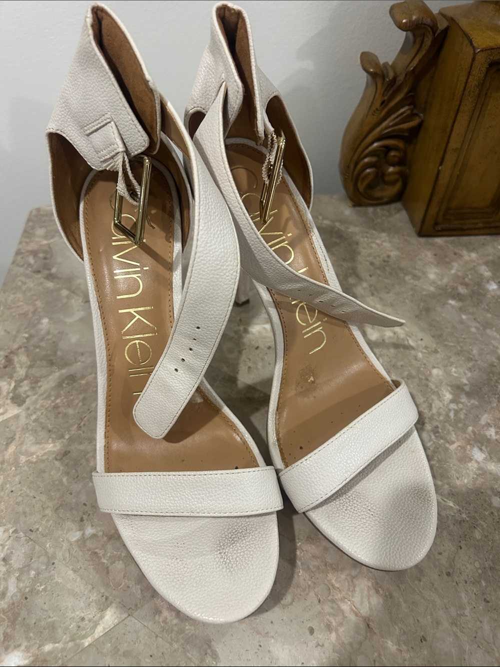 Calvin Klein ivory Leather Ankle-Strap Sandals